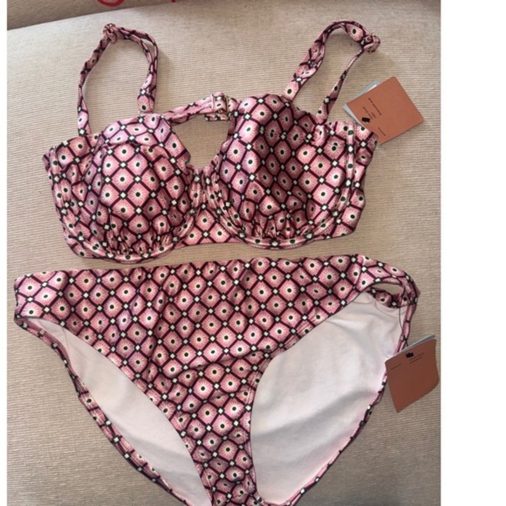 Shade & Shore Pink Geometric Bikini Set 38DD Top XL Bottoms New With Tags